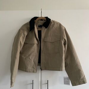 ASOS Design Cropped Canvas Jacket in Oat
